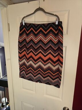 ECI Chevron Pencil Skirt in Orange, Black & Cream